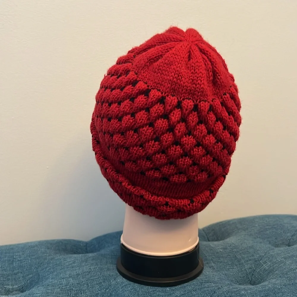 Dark Red And Black Knit Hat-See Photos